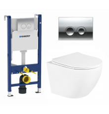Комплект 3 в 1 инсталляция Geberit Duofix + Подвесной унитаз BelBagno Uno + кнопка хром Delta21 в современном стиле