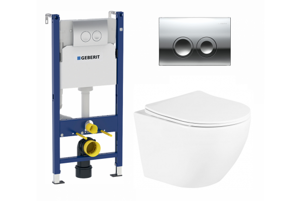 Комплект 3 в 1 инсталляция Geberit Duofix + Подвесной унитаз BelBagno Uno + кнопка хром Delta21 в современном стиле