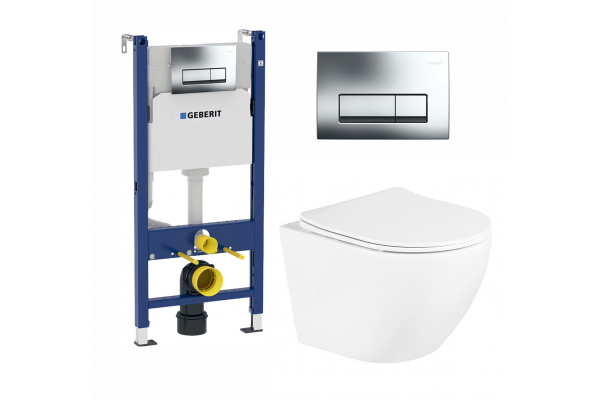 Комплект 3 в 1 инсталляция Geberit Duofix + унитаз подвесной BelBagno Uno + кнопка хром Delta51 в современном стиле