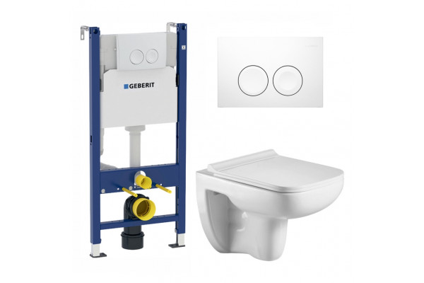 Комплект 3 в 1 инсталляция Geberit Duofix + Подвесной унитаз WeltWasser Kehlbach 004 GL-WT + белая кнопка в современном стиле