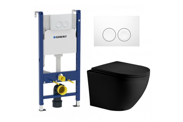 Комплект 3 в 1 инсталляция Geberit Duofix + Унитаз подвесной Weltwasser WW Merzbach 004 MT-BL + белая кнопка в современном стиле