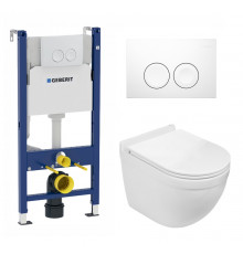 Комплект 3 в 1 инсталляция Geberit Duofix + Подвесной унитаз WeltWasser Heimbach 004 GL-WT + белая кнопка в современном стиле