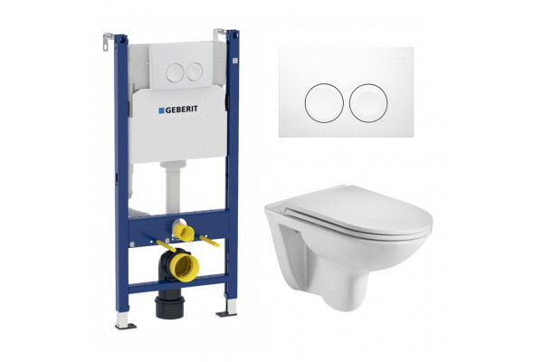 Комплект 3 в 1 инсталляция Geberit Duofix + Подвесной унитаз WeltWasser Baarbach 004 GL-WT + белая кнопка в современном стиле