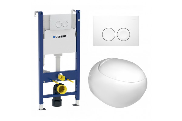 Комплект 3 в 1 инсталляция Geberit Duofix + Подвесной унитаз WeltWasser Jeckenbach + белая кнопка в стиле hi-tech