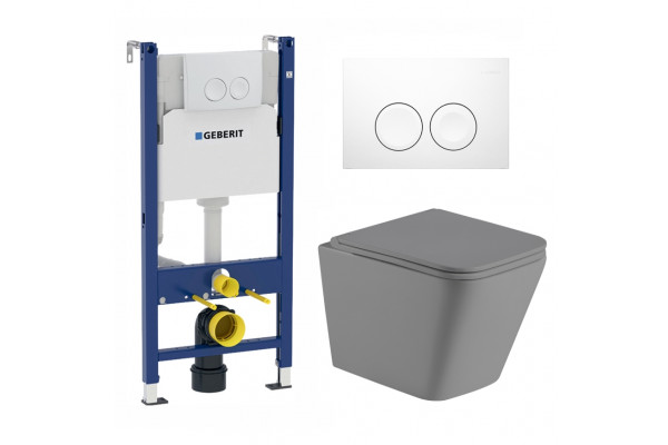 Комплект 3 в 1 инсталляция Geberit Duofix + Унитаз подвесной Weltwasser WW SK Gelbach 004MT-GR + белая кнопка в современном стиле