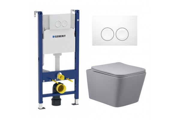 Комплект 3 в 1 инсталляция Geberit Duofix + Унитаз подвесной Vincea Q-Line VT1-12MG + белая кнопка в современном стиле