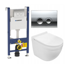 Комплект 3 в 1 инсталляция Geberit Duofix Delta + Подвесной унитаз WeltWasser Heimbach 004 GL-WT + кнопка хром в современном стиле