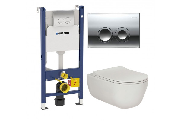 Комплект 3 в 1 инсталляция Geberit Duofix Delta + Унитаз подвесной Berges Wasserhaus Ego XL 082118 + кнопка хром в современном стиле