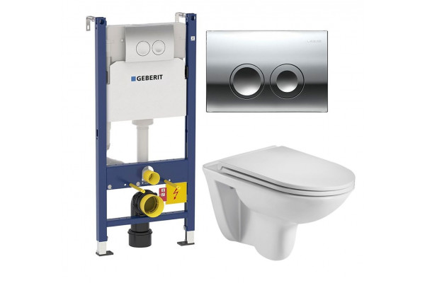 Комплект 3 в 1 инсталляция Geberit Duofix Delta + Подвесной унитаз WeltWasser Baarbach 004 GL-WT + кнопка хром в современном стиле