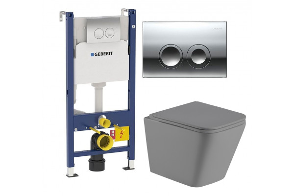 Комплект 3 в 1 инсталляция Geberit Duofix Delta + Унитаз подвесной Weltwasser WW SK Gelbach 004MT-GR + кнопка хром в современном стиле