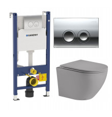 Комплект 3 в 1 инсталляция Geberit Duofix Delta + Унитаз подвесной Weltwasser WW Merzbach 004MT-GR + кнопка хром в современном стиле