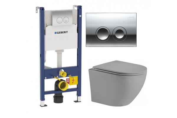 Комплект 3 в 1 инсталляция Geberit Duofix Delta + Унитаз подвесной Weltwasser WW Merzbach 004MT-GR + кнопка хром в современном стиле