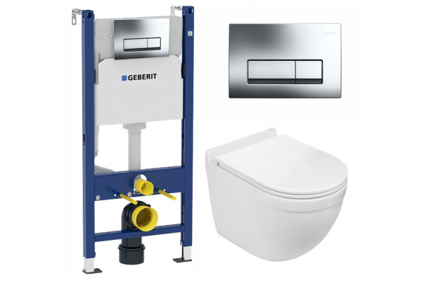 Комплект 3 в 1 инсталляция Geberit Duofix Delta + Подвесной унитаз WeltWasser Heimbach 004 GL-WT + кнопка хром  в современном стиле