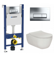 Комплект 3 в 1 инсталляция Geberit Duofix Delta + Унитаз подвесной Berges Wasserhaus Ego XL 082118 + кнопка хром  в современном стиле
