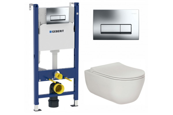 Комплект 3 в 1 инсталляция Geberit Duofix Delta + Унитаз подвесной Berges Wasserhaus Ego XL 082118 + кнопка хром  в современном стиле