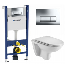 Комплект 3 в 1 инсталляция Geberit Duofix Delta + Подвесной унитаз WeltWasser Baarbach 004 GL-WT + кнопка хром  в современном стиле