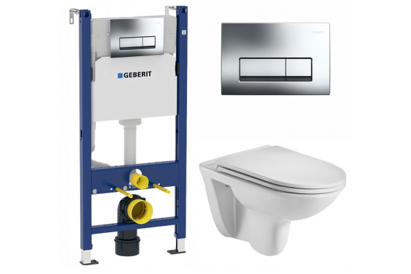 Комплект 3 в 1 инсталляция Geberit Duofix Delta + Подвесной унитаз WeltWasser Baarbach 004 GL-WT + кнопка хром  в современном стиле