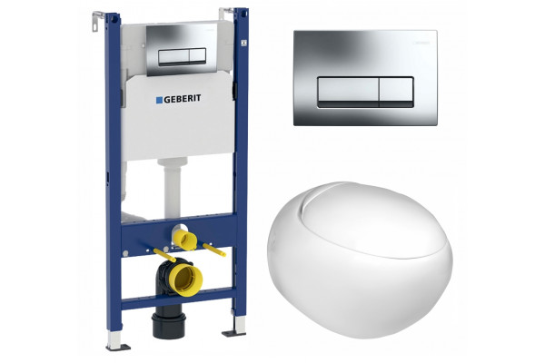 Комплект 3 в 1 инсталляция Geberit Duofix Delta + Подвесной унитаз WeltWasser Jeckenbach + кнопка хром  в стиле hi-tech