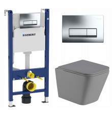Комплект 3 в 1 инсталляция Geberit Duofix Delta + Унитаз подвесной Weltwasser WW SK Gelbach 004MT-GR + кнопка хром  в современном стиле