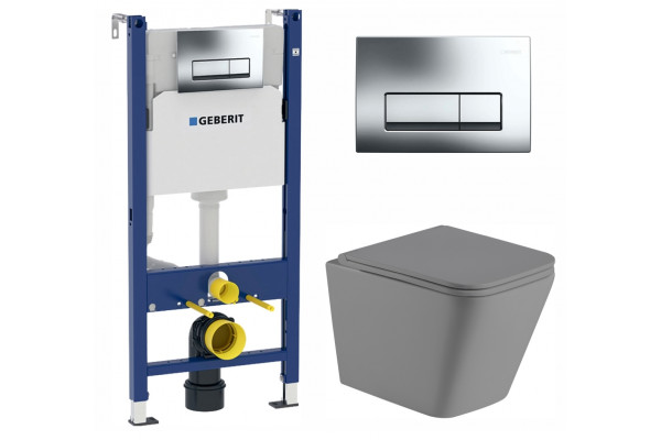 Комплект 3 в 1 инсталляция Geberit Duofix Delta + Унитаз подвесной Weltwasser WW SK Gelbach 004MT-GR + кнопка хром  в современном стиле