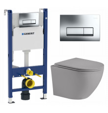 Комплект 3 в 1 инсталляция Geberit Duofix Delta + Унитаз подвесной Weltwasser WW Merzbach 004MT-GR + кнопка хром  в современном стиле