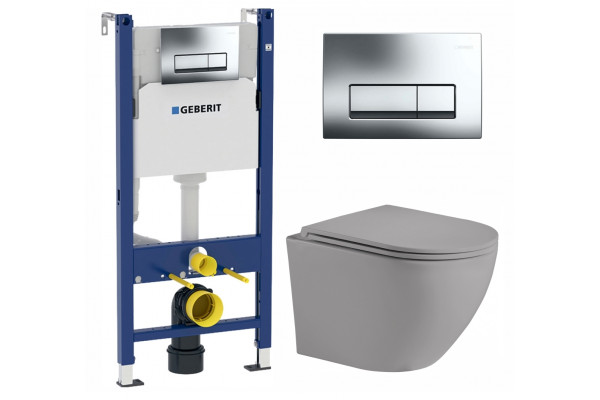 Комплект 3 в 1 инсталляция Geberit Duofix Delta + Унитаз подвесной Weltwasser WW Merzbach 004MT-GR + кнопка хром  в современном стиле