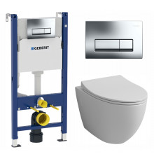 Комплект 3 в 1 инсталляция Geberit Duofix Delta + Унитаз подвесной Grossman GR-4451S + кнопка хром  в современном стиле
