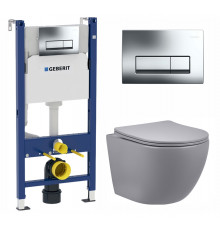 Комплект 3 в 1 инсталляция Geberit Duofix Delta + Унитаз подвесной Vincea Globo VT1-14SMG + кнопка хром  в современном стиле