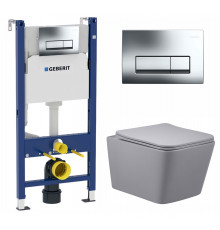 Комплект 3 в 1 инсталляция Geberit Duofix Delta + Унитаз подвесной Vincea Q-Line VT1-12MG + кнопка хром  в современном стиле
