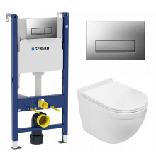 Комплект 3 в 1 инсталляция Geberit Duofix UP100 + Подвесной унитаз WeltWasser Heimbach 004 GL-WT + кнопка хром матовый в современном стиле