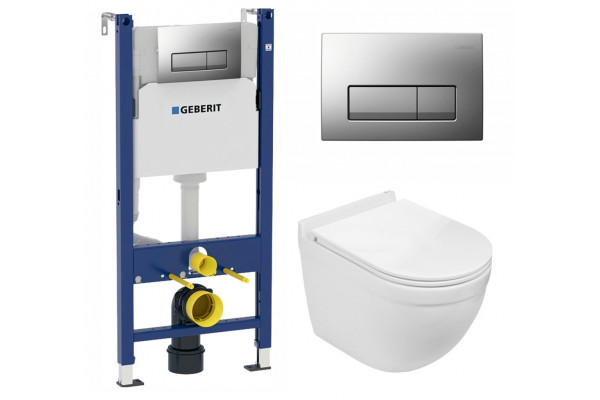 Комплект 3 в 1 инсталляция Geberit Duofix UP100 + Подвесной унитаз WeltWasser Heimbach 004 GL-WT + кнопка хром матовый в современном стиле