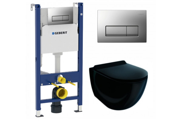 Комплект 3 в 1 инсталляция Geberit Duofix UP100 + Унитаз подвесной Esbano Garcia ESUPGARCB + кнопка хром матовый в современном стиле