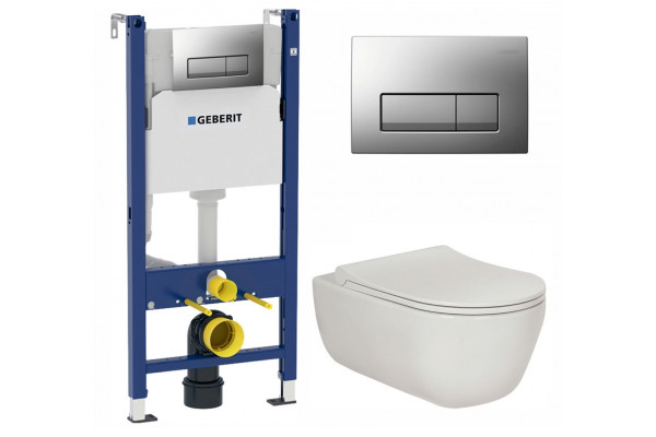 Комплект 3 в 1 инсталляция Geberit Duofix UP100 + Унитаз подвесной Berges Wasserhaus Ego XL 082118 + кнопка хром матовый в современном стиле