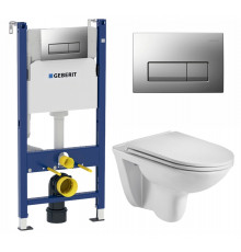 Комплект 3 в 1 инсталляция Geberit Duofix UP100 + Подвесной унитаз WeltWasser Baarbach 004 GL-WT + кнопка хром матовый в современном стиле