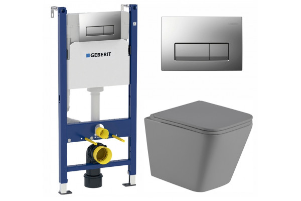 Комплект 3 в 1 инсталляция Geberit Duofix UP100 + Унитаз подвесной Weltwasser WW SK Gelbach 004MT-GR + кнопка хром матовый в современном стиле