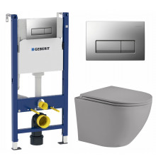 Комплект 3 в 1 инсталляция Geberit Duofix UP100 + Унитаз подвесной Weltwasser WW Merzbach 004MT-GR + кнопка хром матовый в современном стиле