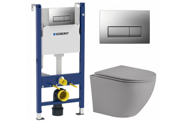 Комплект 3 в 1 инсталляция Geberit Duofix UP100 + Унитаз подвесной Weltwasser WW Merzbach 004MT-GR + кнопка хром матовый в современном стиле