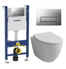 Комплект 3 в 1 инсталляция Geberit Duofix UP100 + Унитаз подвесной Grossman GR-4451S + кнопка хром матовый в современном стиле