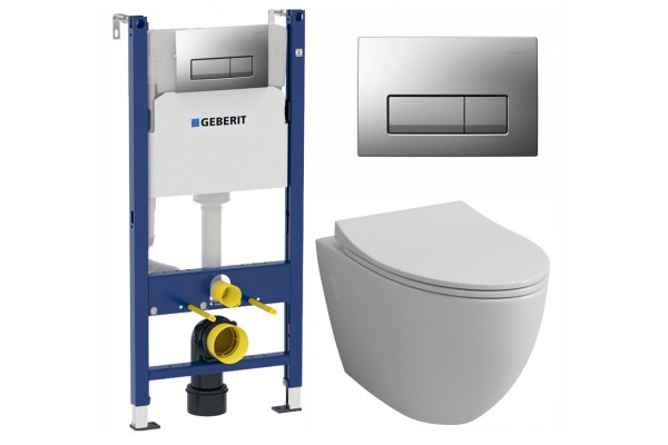 Комплект 3 в 1 инсталляция Geberit Duofix UP100 + Унитаз подвесной Grossman GR-4451S + кнопка хром матовый в современном стиле