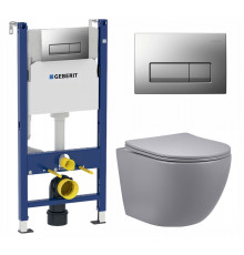 Комплект 3 в 1 инсталляция Geberit Duofix UP100 + Унитаз подвесной Vincea Globo VT1-14SMG + кнопка хром матовый в современном стиле