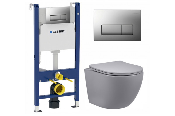 Комплект 3 в 1 инсталляция Geberit Duofix UP100 + Унитаз подвесной Vincea Globo VT1-14SMG + кнопка хром матовый в современном стиле