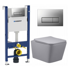 Комплект 3 в 1 инсталляция Geberit Duofix UP100 + Унитаз подвесной Vincea Q-Line VT1-12MG + кнопка хром матовый в современном стиле