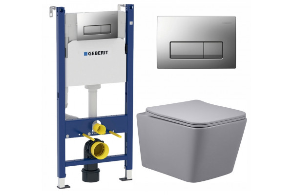 Комплект 3 в 1 инсталляция Geberit Duofix UP100 + Унитаз подвесной Vincea Q-Line VT1-12MG + кнопка хром матовый в современном стиле