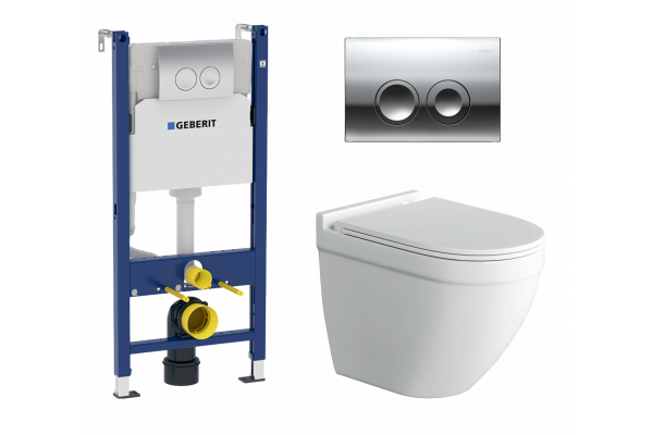 Комплект 3 в 1 инсталляция Geberit Duofix + Подвесной унитаз Grossman GR-4483S + кнопка хром Delta21 в современном стиле