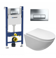 Комплект 3 в 1 инсталляция Geberit Duofix + унитаз Cerutti Spa Sella aria CT7183 + кнопка хром Delta51 в современном стиле