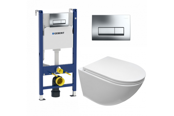 Комплект 3 в 1 инсталляция Geberit Duofix + унитаз Cerutti Spa Sella aria CT7183 + кнопка хром Delta51 в современном стиле