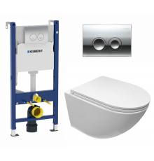 Комплект 3 в 1 инсталляция Geberit Duofix + Подвесной унитаз Cerutti Spa Sella aria CT7183 + кнопка хром Delta21 в современном стиле