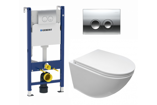 Комплект 3 в 1 инсталляция Geberit Duofix + Подвесной унитаз Cerutti Spa Sella aria CT7183 + кнопка хром Delta21 в современном стиле