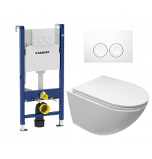 Комплект 3 в 1 инсталляция Geberit Duofix Delta + Подвесной унитаз Cerutti Spa Sella aria CT7183 с кнопкой белой круглой в современном стиле