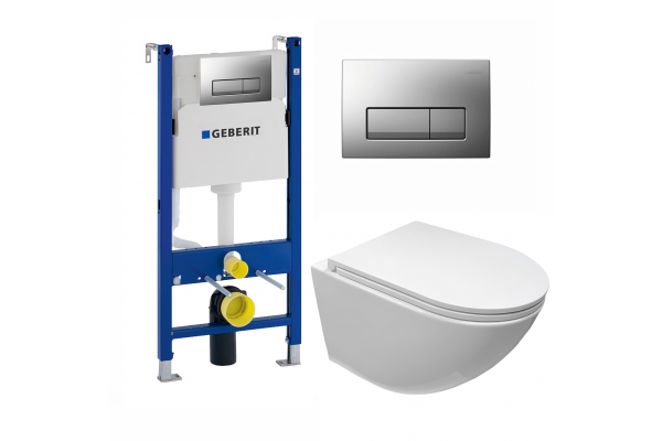 Комплект 3 в 1 инсталляция Geberit Duofix UP100 +  Унитаз подвесной Cerutti Spa Sella aria CT7183 + кнопка хром матовый в современном стиле